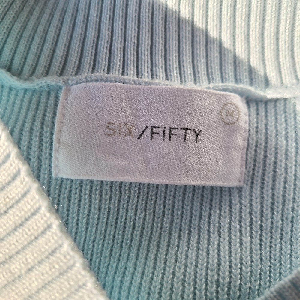 Six Fifty Soft Light Blue Oversized V-Neck Varsity Sweater Medium - Picture 7 of 8
